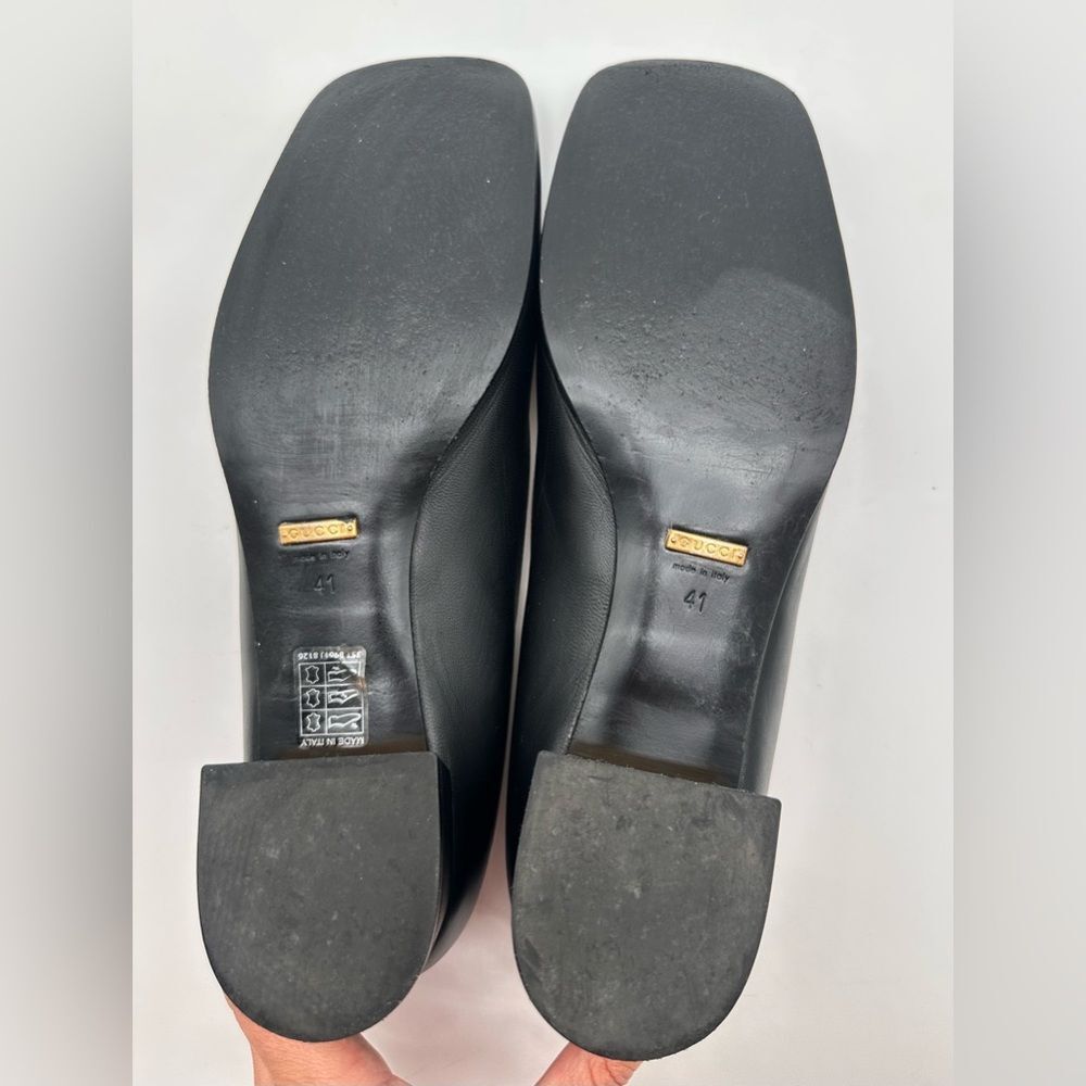 Gucci Baby Horsebit Black Leather Flats Pumps Square Toe EU 41 US 11 - Picture 8 of 14